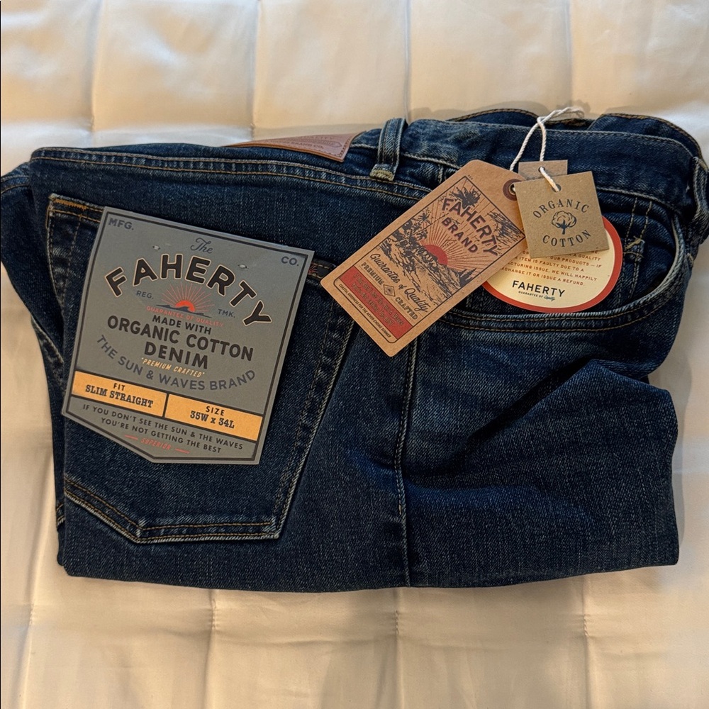 Faherty Dark Blue Organic Cotton Denim Jeans